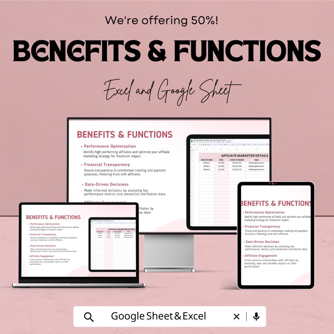 Marketing Affiliate Marketing Commission Tracker Template | Affiliate Payout Tracker | Commission Log | Marketing Performance Template