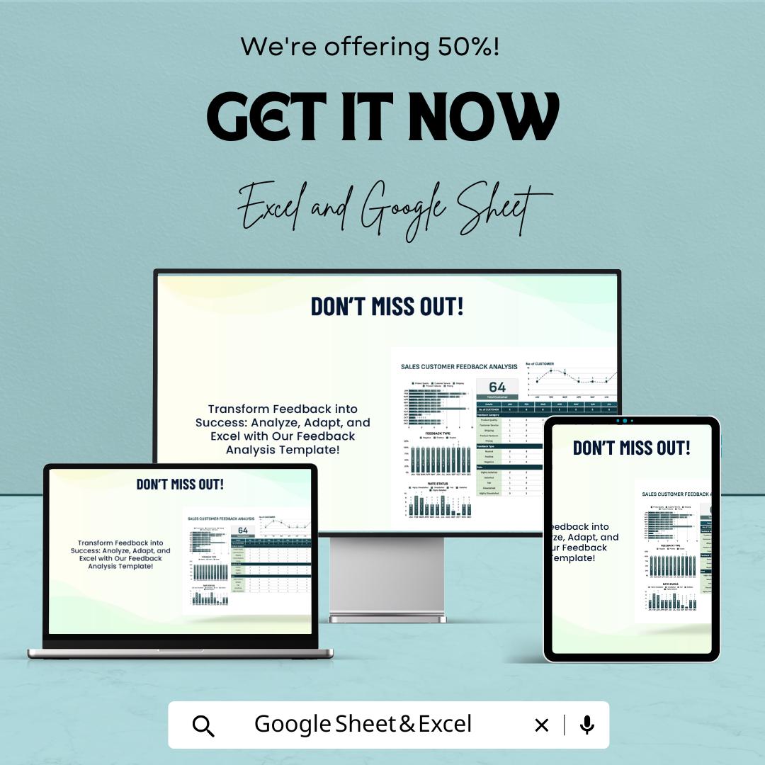 Sales Customer Feedback Analysis Spreadsheet Template | Feedback Tracker Excel & Google Sheets | Customer Insights Dashboard |