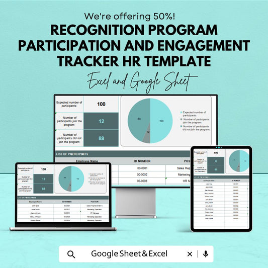 Recognition Program Participation & Engagement Tracker | HR Template for Excel and Google Sheets | Employee Engagement Dashboard
