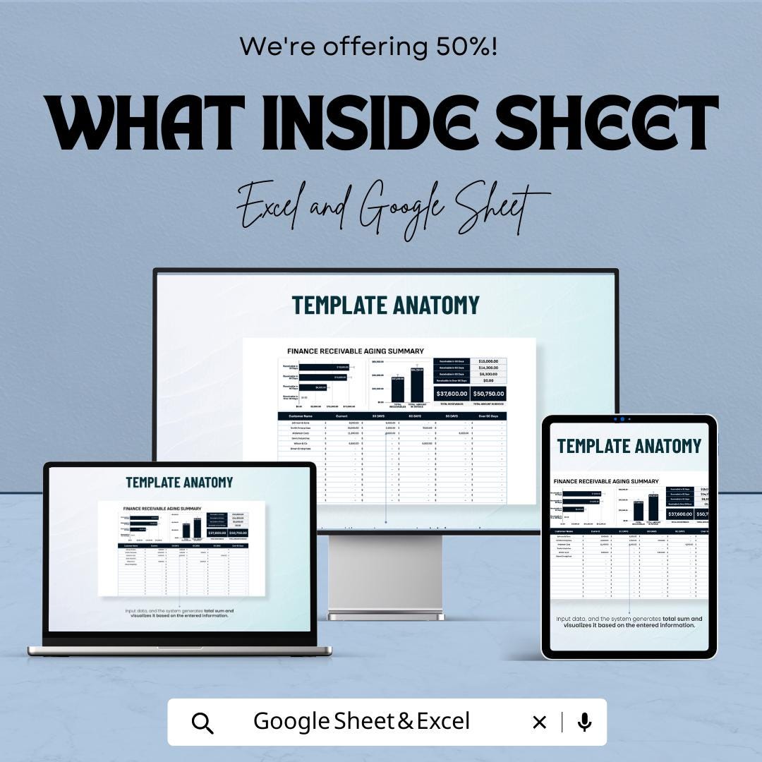 Finance Receivables Aging Summary Template, Accounts Receivable Tracker, AR Aging Report, Cash Flow Spreadsheet, Excel Google Sheets