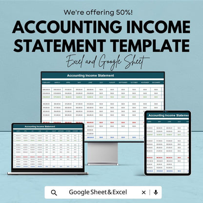 Accounting Income Statement Template | Profit and Loss Statement | Financial Reporting Sheet | Monthly P&L Tracker