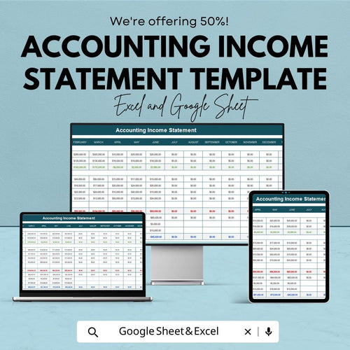 Accounting Income Statement Template | Profit and Loss Statement | Financial Reporting Sheet | Monthly P&L Tracker