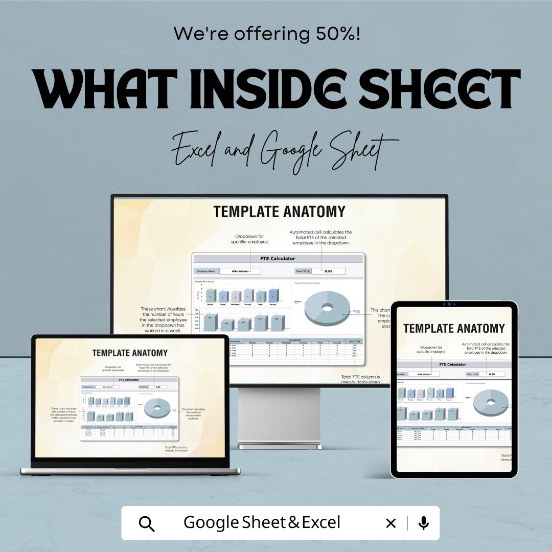 FTE Calculator Sheet – Excel and Google Sheets Template for Workforce Planning & Resource Allocation – 50% Off