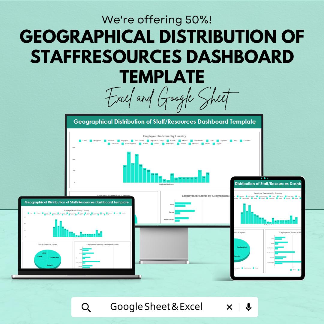 Geographical Staff Distribution Dashboard Template | HR Analytics Spreadsheet | Workforce Tracking Dashboard