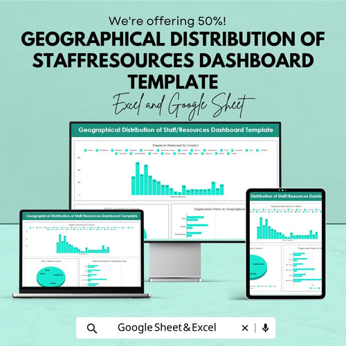 Geographical Staff Distribution Dashboard Template | HR Analytics Spreadsheet | Workforce Tracking Dashboard