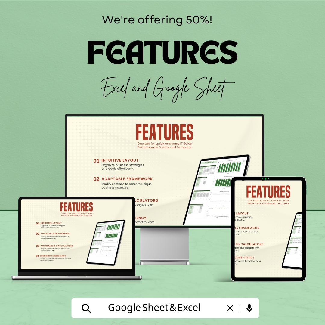 IT Sales Performance Dashboard Template | Excel & Google Sheets | Sales KPI Dashboard | Sales Analytics Tracker