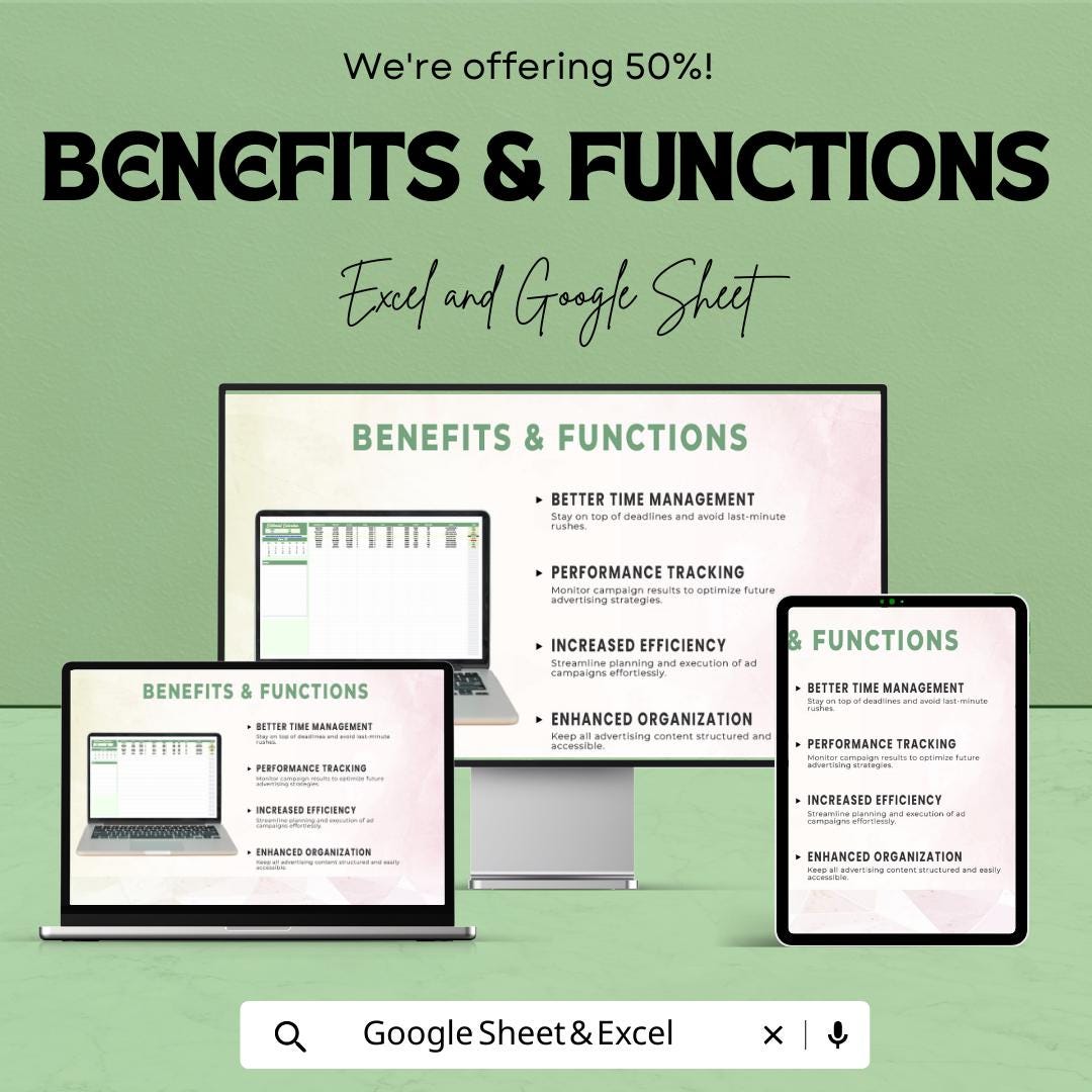 Advertising Content Editorial Calendar Template, Marketing Editorial Calendar, Content Planner Excel, Ad Campaign Content Schedule