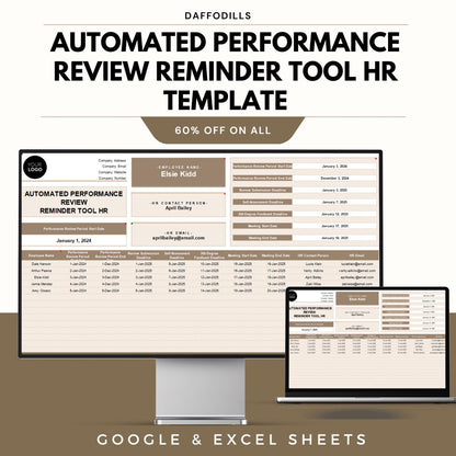 Automated Performance Review Reminder Tool HR Template | Performance Review Tracker | HR Reminder System | Google Sheets HR