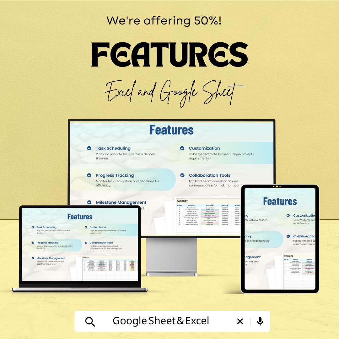Task Timeline Sheet Template for Excel and Google Sheets | Track Project Deadlines & Milestones | Boost Productivity | 50% Off!