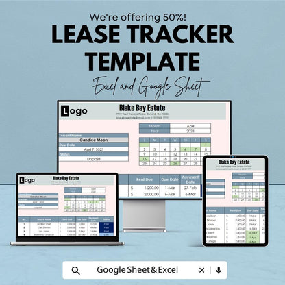 Lease Tracker Template Excel Google Sheets, Rental Payment Tracker Spreadsheet, Tenant Rent Tracker, Property Management Lease Log