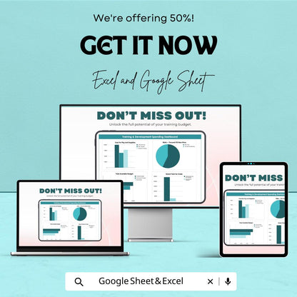 Training & Development Spending Dashboard Sheet | Google Sheets | Track Budget, ROI and Training Costs | Employee Training Management