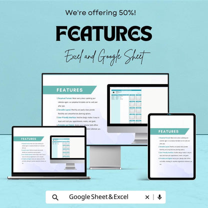Forever Calendar Template - Excel & Google Sheets - Perpetual Calendar for Yearly Use