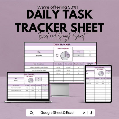 Daily Task Tracker Sheet - Task Management Template | Excel and Google Sheet | Get Organized & Stay Productive | Printable Checklist