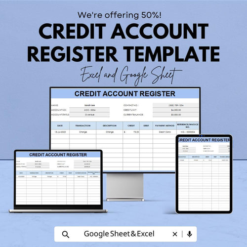 Credit Account Register Template | Excel & Google Sheets Customer Credit Tracker | Transaction Log Spreadsheet | Account Balance Register