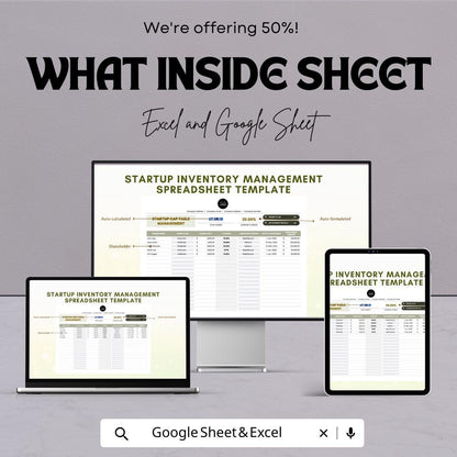 Startup Inventory Management Spreadsheet Template | Excel and Google Sheets | Inventory Tracker | Stock Control Template |
