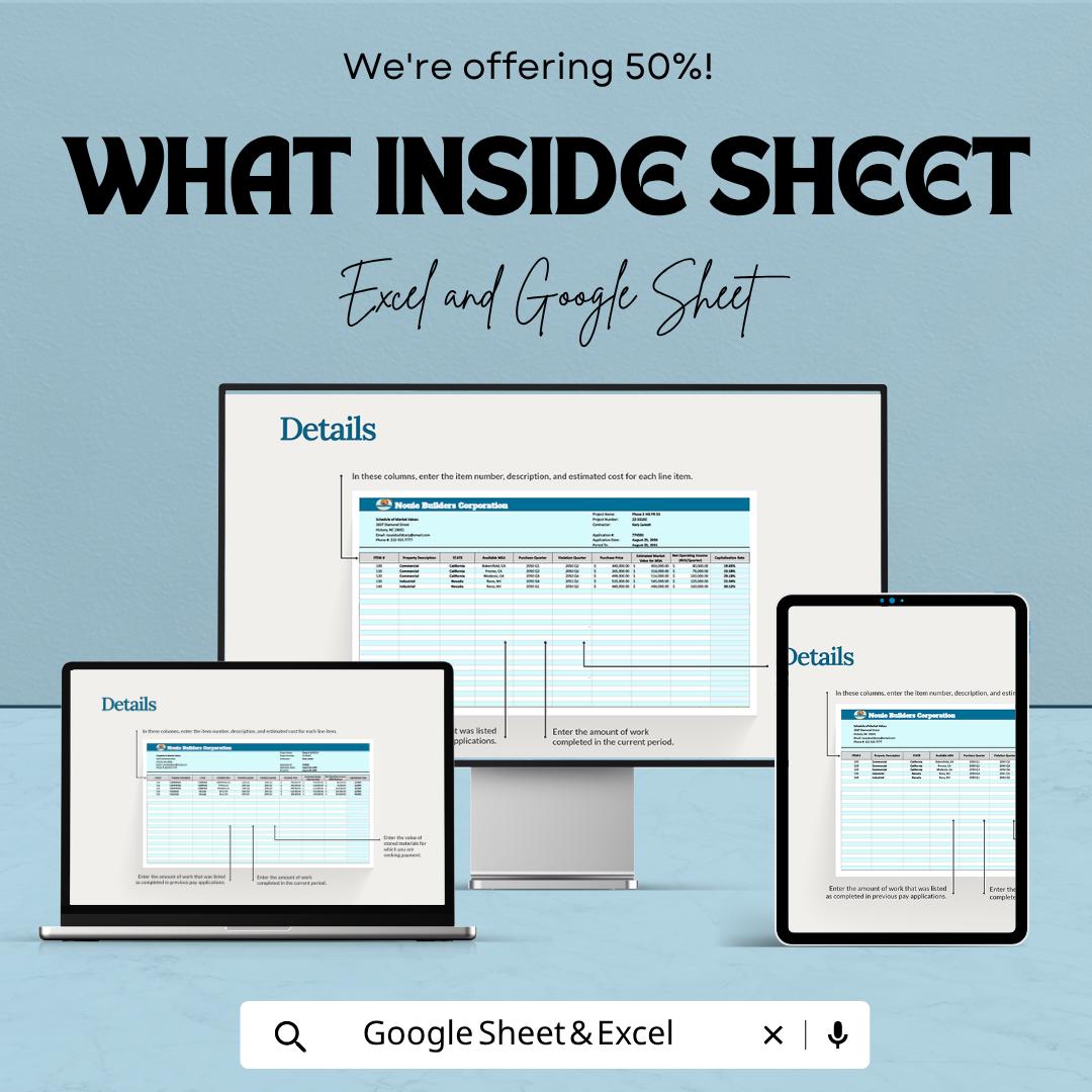Schedule of Market Values Template Excel Google Sheets | Construction Budget Template | AIA Billing Spreadsheet | Project Cost Tracker |