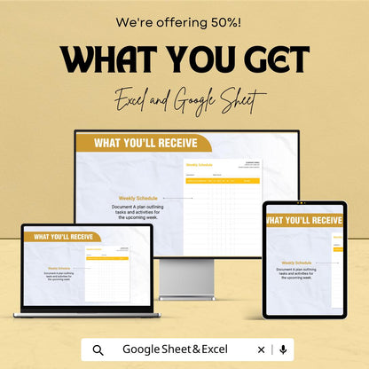 Weekly Schedule Sheet – Excel & Google Sheet Template | Employee and Task Planner | 50% Off