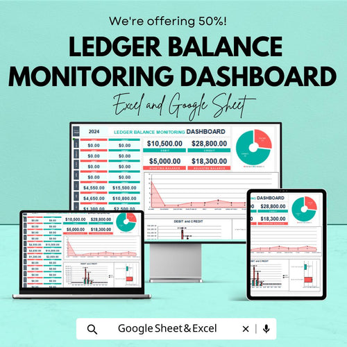 Ledger Balance Monitoring Dashboard Template | Financial Tracking Excel & Google Sheets | Manage Debts, Credits, and Balances |