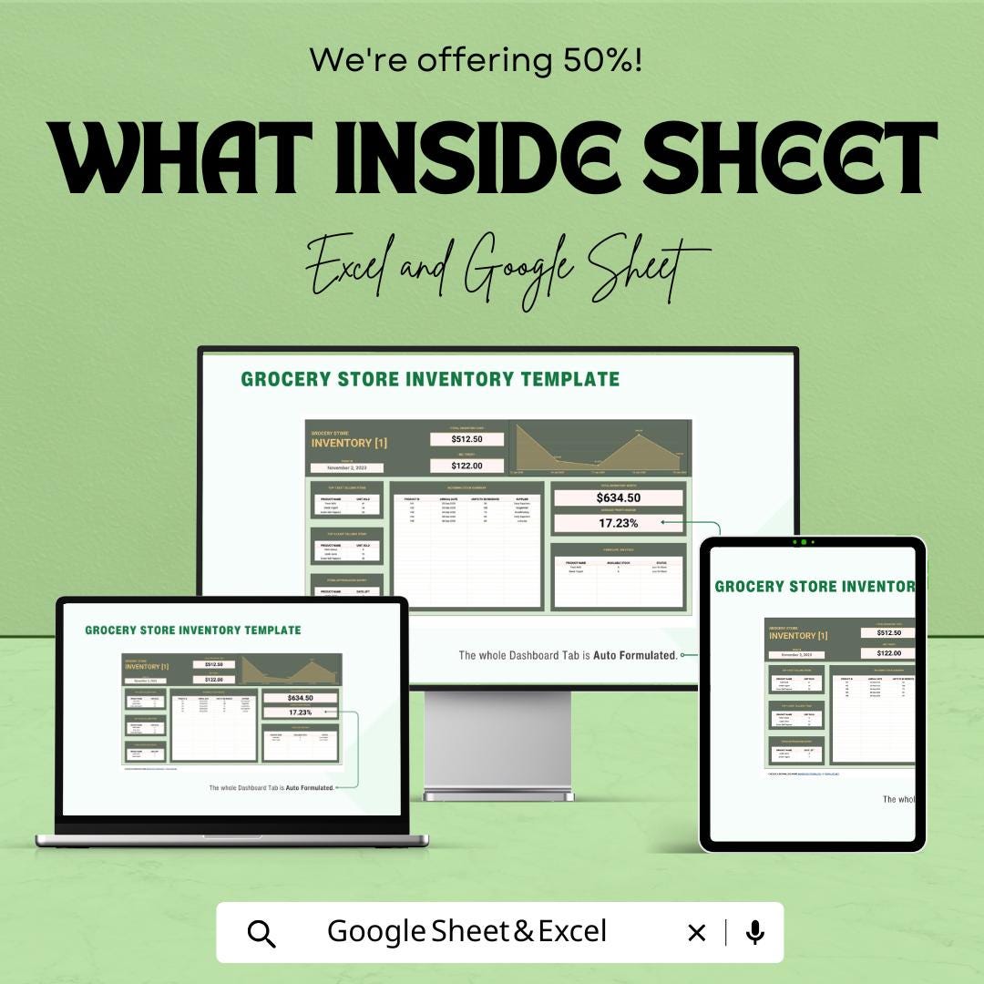 Grocery Store Inventory Template - Track Stock, Sales, and Profit with Excel & Google Sheets, Instant Download, Easy Inventory Management