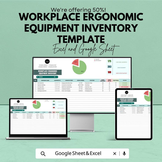 Workplace Ergonomic Equipment Inventory Template | Office Equipment Tracker  | Asset Management Spreadsheet | Maintenance Tracking Sheet