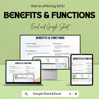 Payroll Calculator Sheet | Google Sheets & Excel Template | Automated Payroll Calculation | Employee Pay Tracker | Payroll Budgeting Tool