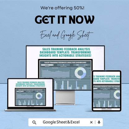 Sales Training Feedback Analysis Dashboard Template | Excel and Google Sheets | Performance Tracking & Training Insights