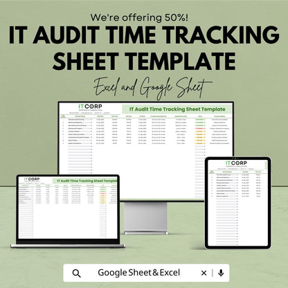 IT Audit Time Tracking Template Excel | Audit Time Tracker Spreadsheet | Internal Audit Timesheet | Audit Task Tracker