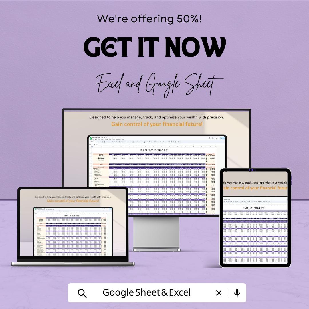 Family Budget Template | Excel & Google Sheets | Monthly Budget Planner | Household Finance Tracker | Budget Spreadsheet