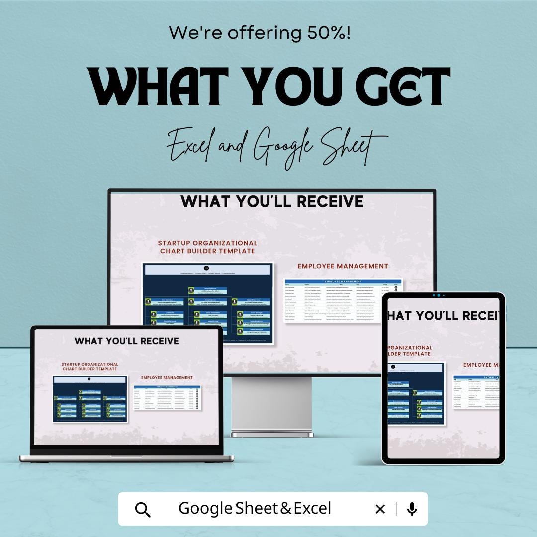 Startup Organizational Chart Builder Template | Team Structure Planner | Company Hierarchy Chart | Business Organization Chart