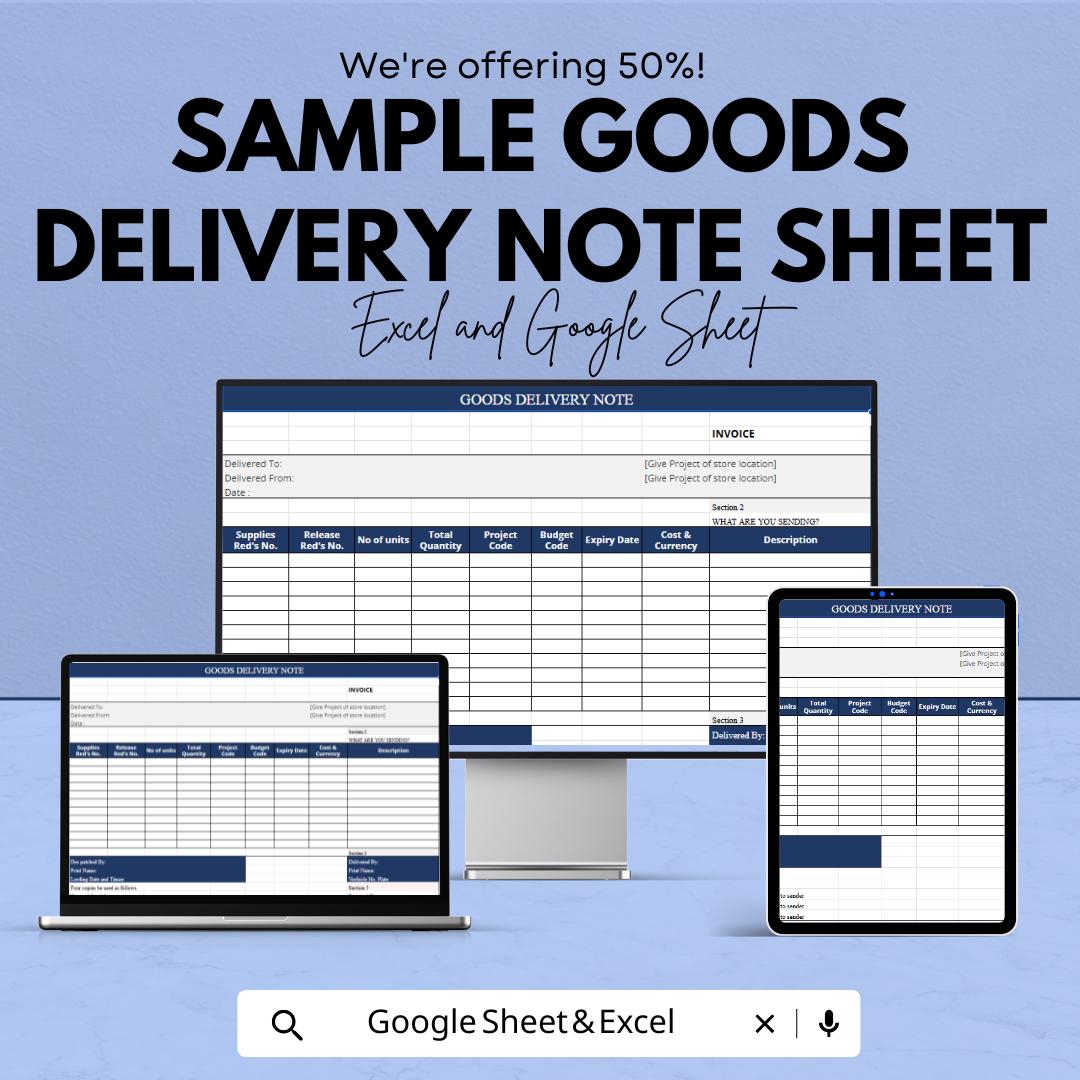 Sample Goods Delivery Note Sheet - Excel & Google Sheets Template for Easy Delivery Tracking