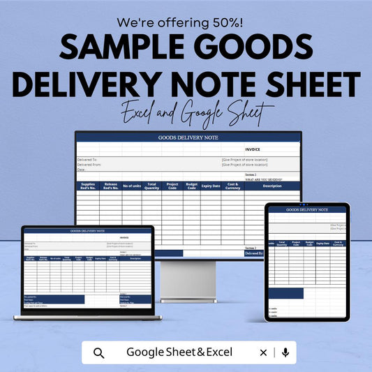 Sample Goods Delivery Note Sheet - Excel & Google Sheets Template for Easy Delivery Tracking