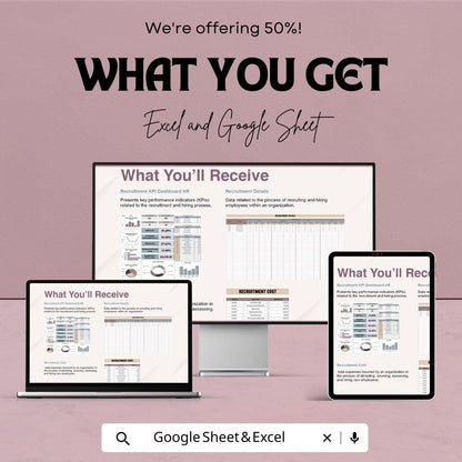 Recruitment KPI Dashboard HR Template - Google Sheet | HR Metrics Tracker for Recruitment Process | Employee Hiring & Performance Metrics