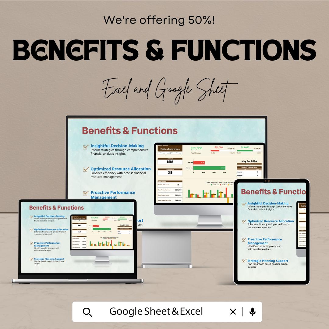 Account Efficiency Analysis Template | Finance Dashboard | Business Performance Tracker | Income Expense Report Template