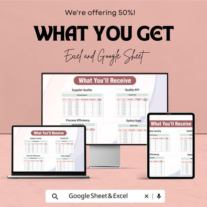 Quality KPI Dashboard Template for Performance Monitoring | Excel & Google Sheets | Track Supplier Quality, Process Efficiency |