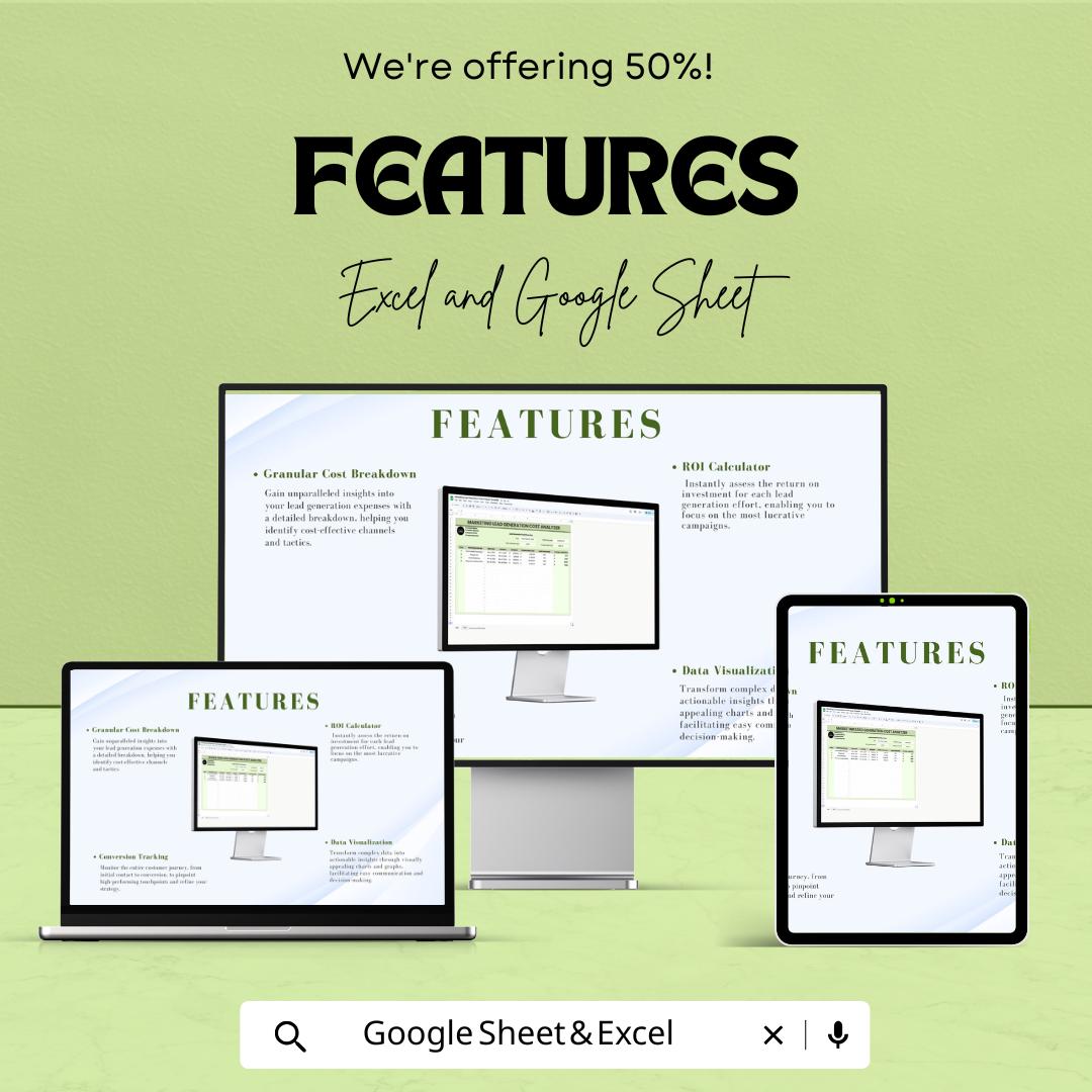 Marketing Lead Generation Cost Analyzer Template | Lead Cost Calculator | Lead Gen Budget Tracker | Marketing Cost Tracking Template