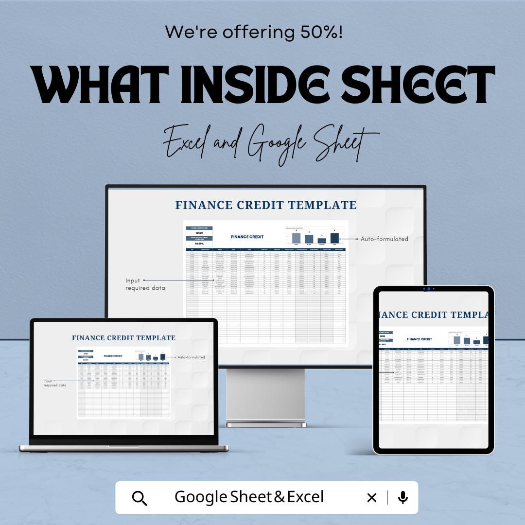 Finance Credit Template | Credit Account Tracker | Credit Monitoring Spreadsheet | Loan & Balance Management Tool