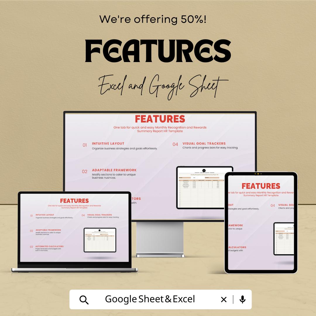 Monthly Recognition and Rewards Summary Report | HR Template for Excel & Google Sheets | Employee Recognition Tracker