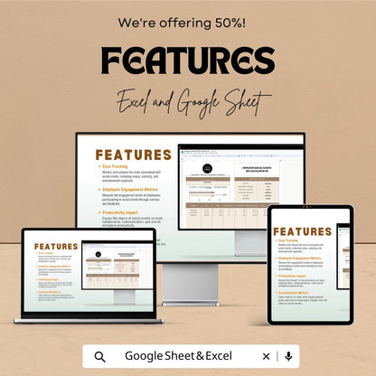 Employee Social Events ROI Calculator HR Template | Excel & Google Sheets HR Analytics | Event Rol and Engagement Tracker