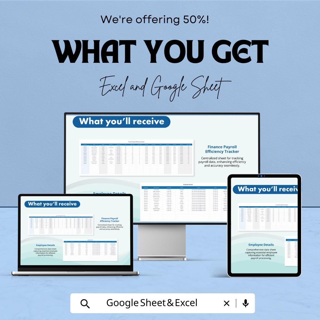 Finance Payroll Efficiency Tracker Template | Employee Salary & Overtime Log | Business Accounting Spreadsheet