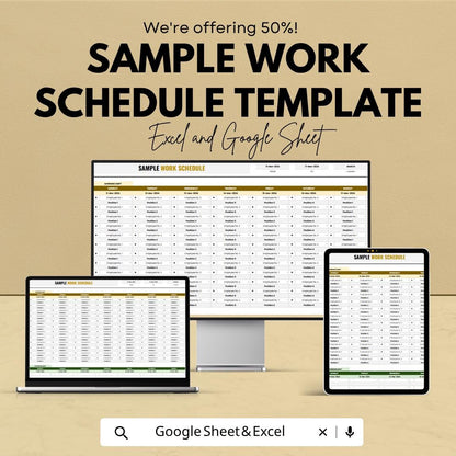 Work Schedule Template Excel Google Sheets | Employee Shift Schedule Planner | Staff Roster Spreadsheet | Weekly Work Schedule Template