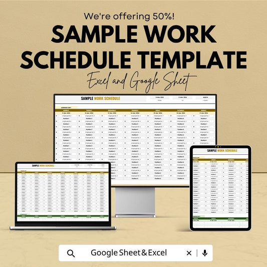 Work Schedule Template Excel Google Sheets | Employee Shift Schedule Planner | Staff Roster Spreadsheet | Weekly Work Schedule Template