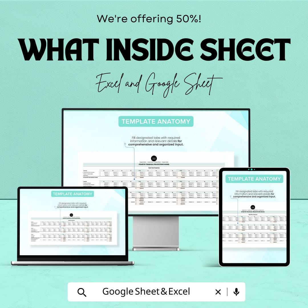 Startup Financial Projections Template | Excel & Google Sheets | Financial Forecast Model | Business Financial Planning Spreadsheet