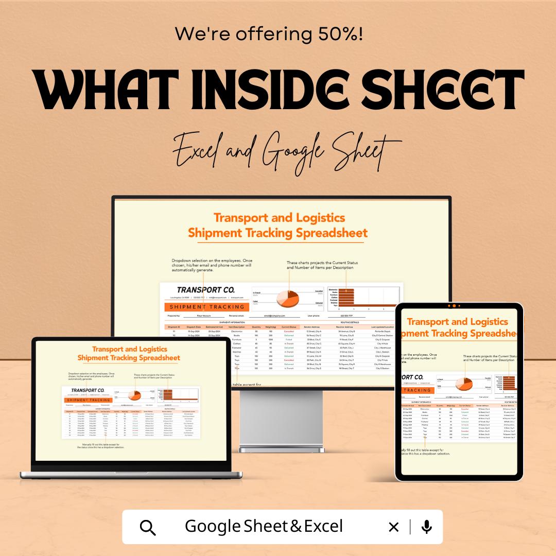 Transport & Logistics Shipment Tracking Spreadsheet | Delivery Tracking Template | Shipping Log Tool | Excel and Google Sheets