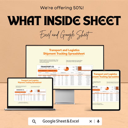 Transport & Logistics Shipment Tracking Spreadsheet | Delivery Tracking Template | Shipping Log Tool | Excel and Google Sheets