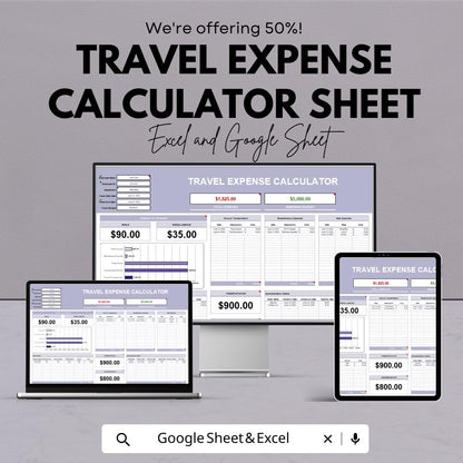 Travel Expense Calculator Sheet | Budget Tracker for Trips | Excel & Google Sheet Template | Vacation Spending Planner Printable