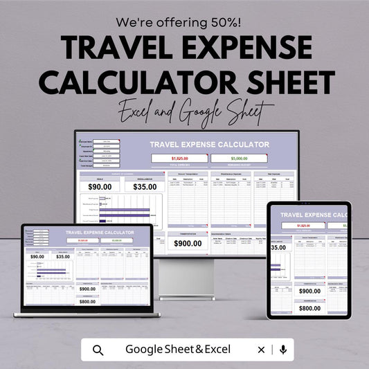 Travel Expense Calculator Sheet | Budget Tracker for Trips | Excel & Google Sheet Template | Vacation Spending Planner Printable