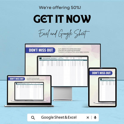 Restaurant Payroll Sheet - Google Sheet & Excel Payroll Template - Employee Salary Calculator - Easy Payroll Management for Restaurants