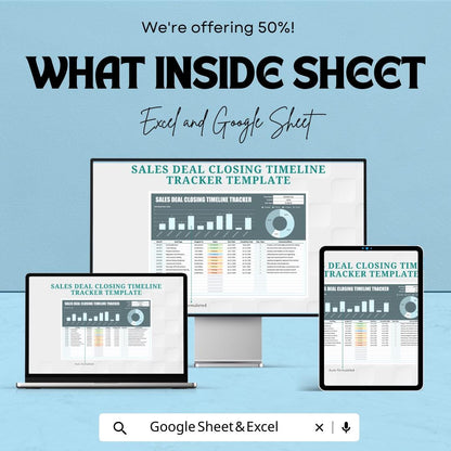 Sales Deal Closing Timeline Tracker Sheet - Excel & Google Sheets Template | Sales Deal Progress Tracker | Closing Rate Monitor for 2024
