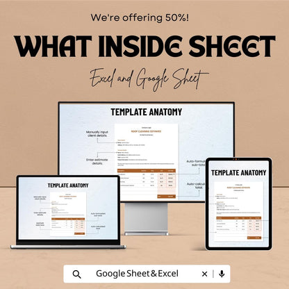Roof Cleaning Service Estimate Sheet - Excel & Google Sheets Template for Roof Cleaning Quotes, Pricing Estimate Template