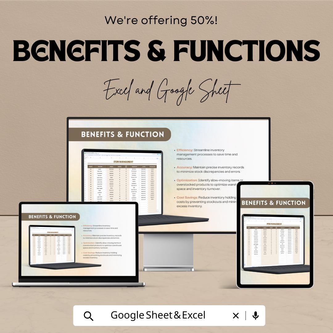 Warehouse Inventory List Sheet | Excel and Google Sheets | Track Stock In/Out | Barcode & Category Based | Inventory Management Template